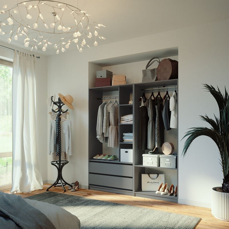 Thumbnail - Kleiderschrank Elmo, Anthrazit, 100 x 200 cm 2er Set, Vicco