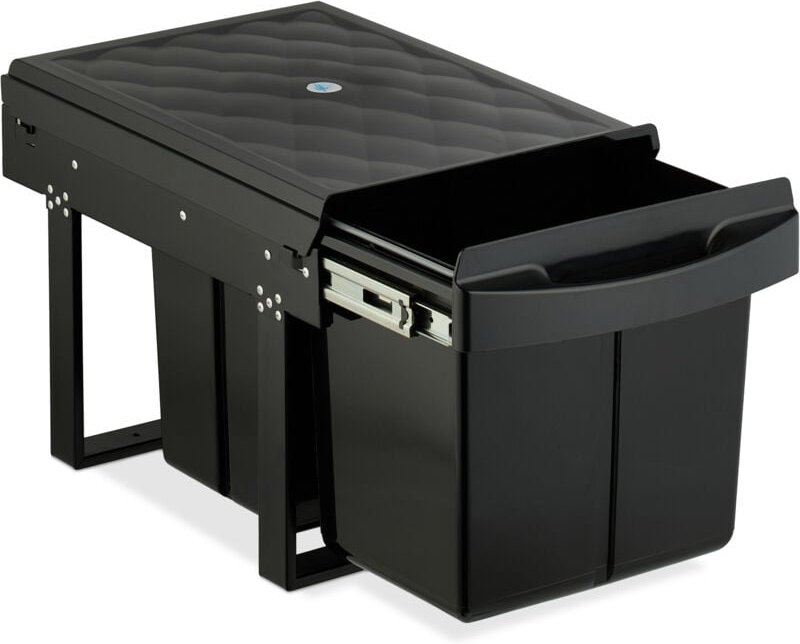 Relaxdays Einbaumülleimer, 3 Fächer, 15l & 2x 8l, HBT: 34,6 x 34 x 51,8 cm, ausziehbar, Müllsystem Unterschrank, schwarz