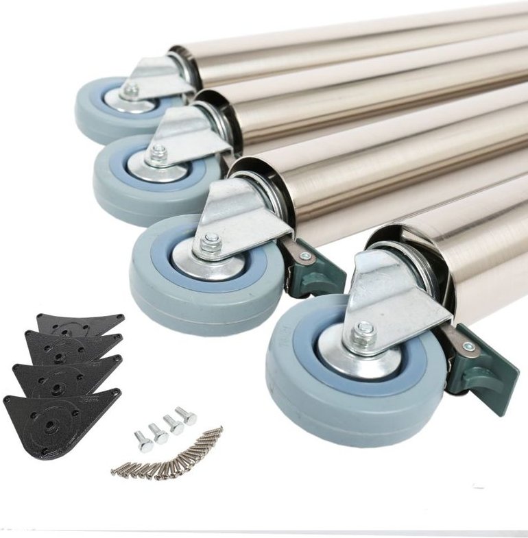 Ms Beschläge - 4er Set Tischbeine Tischfuss 870mm Möbelfuss Edelstahl Optik auf Rollen mit Bremse