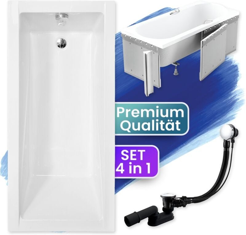 Thumbnail - Badland - Badewanne Rechteck 180x80 mit Styroporverkleidung, Ablaufgarnitur & Füßen gratis - Komplettset 4in1 Original A...