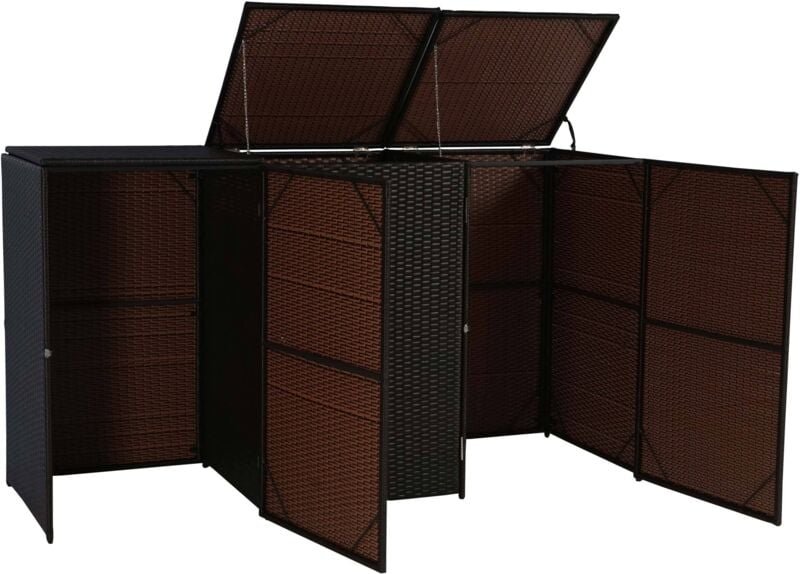Thumbnail - HHG - 3er-Mülltonnenverkleidung 261, Mülltonnenbox Mülltonnenabdeckung, Poly-Rattan 3x120l braun