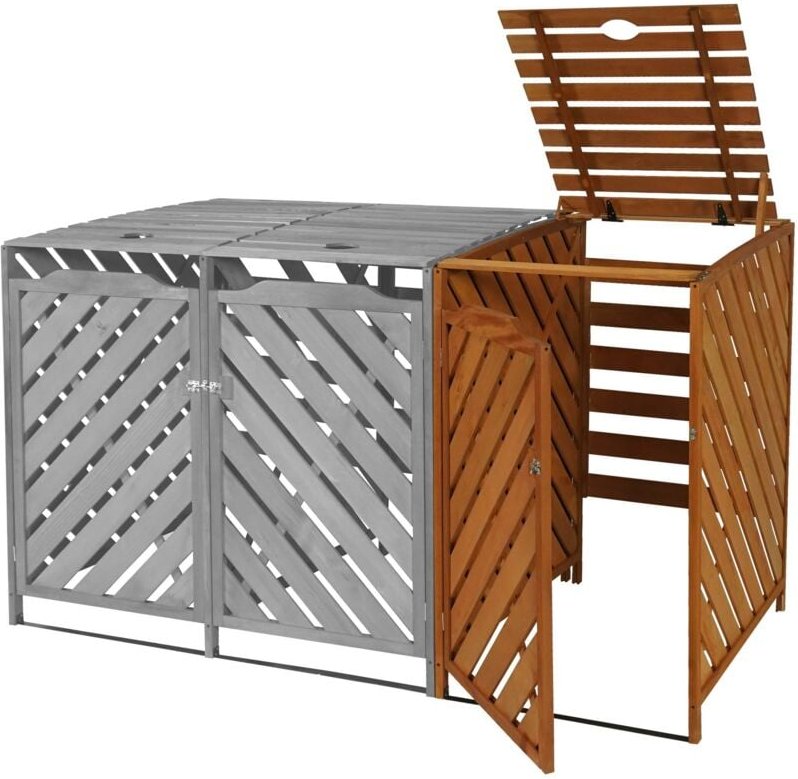 Xl 1er-/2er-Mülltonnenverkleidung Erweiterung HHG 545, Mülltonnenbox, 120x68x98cm Holz MVG-zertifiziert braun