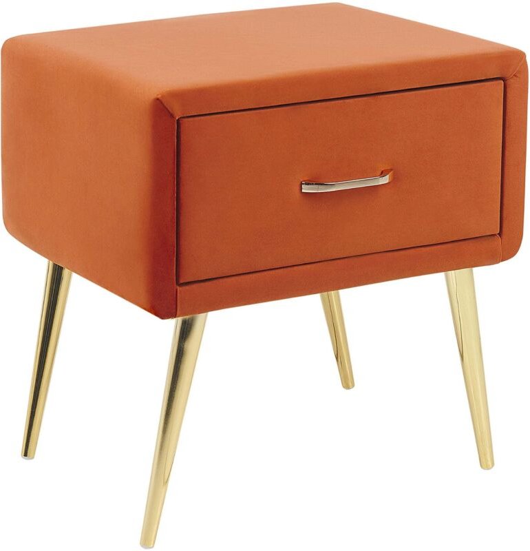 Beliani - Nachttisch Orange Samt 38 x 46 x 49 cm mit Metallgestell Gold 1 Schublade Rechteckig Aufbewahrung Modern Glamo...