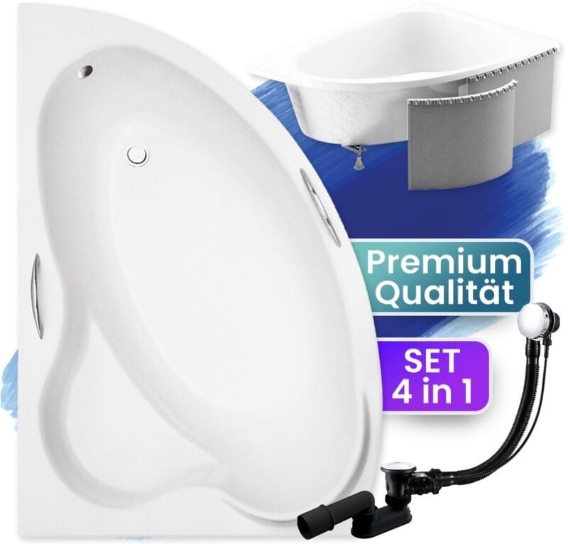 Badland - Badewanne Eckbadewanne 160x100 Links mit Styroporverkleidung, Ablauf & Füße gratis - Komplettset 4in1 Original...