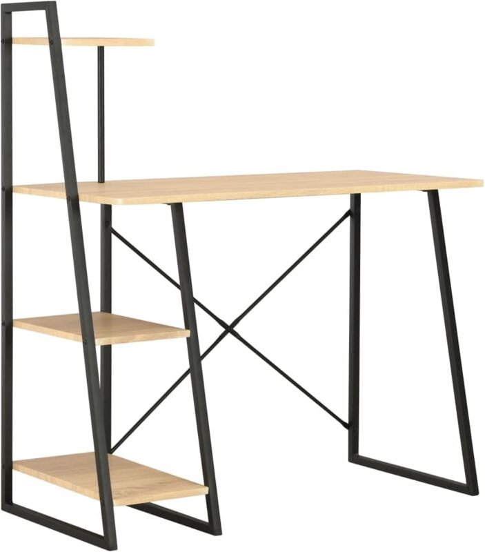Schreibtisch mit Regaleinheit Schwarz und Eiche 102×50×117 cm Vidaxl