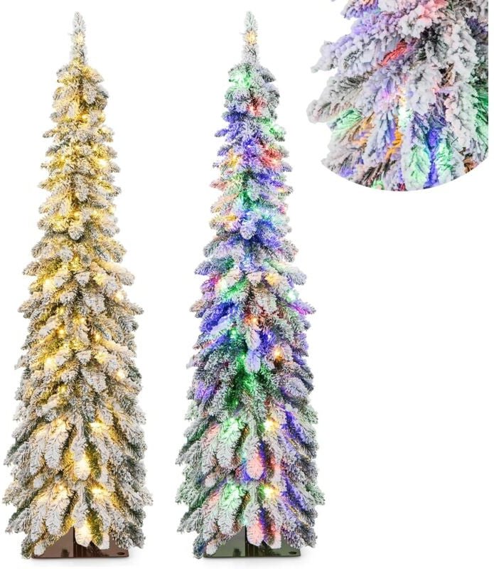 150cm Bleistift Weihnachtsbaum mit Schnee, LEDs in warmweiß und bunt 11 Lichtmodi Timer, künstlicher Tannenbaum mit Bele...