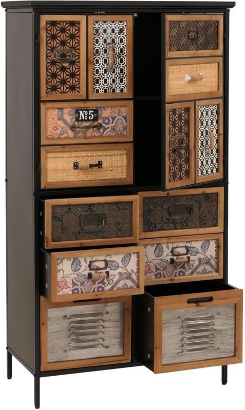 Apothekerkommode HHG-308, Schrank Highboard Schubladen, Vintage Shabby-Look 136x73x35cm, natur/bunt Metalloptik