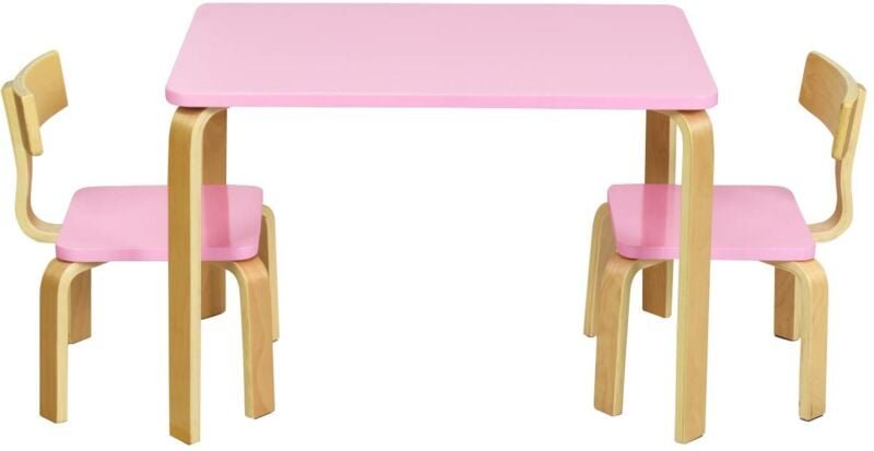 Costway - Sitzgruppe Kinder, 3tlg. Kindersitzgruppe, Kindermoebel aus Holz, Kindertisch mit 2 Kinderstuehlen, Kindertisc...