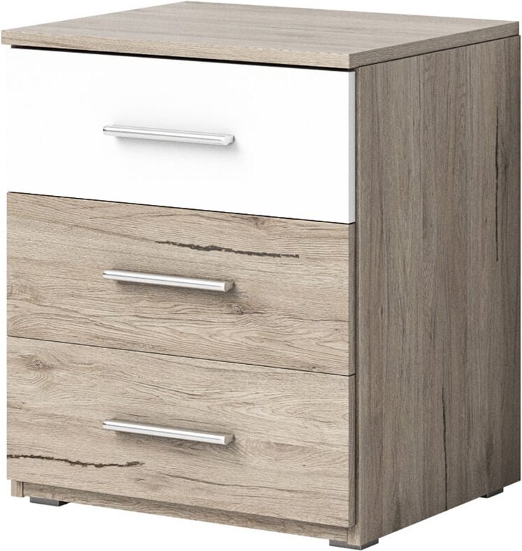 Lomadox - Schlafzimmer Nachtschrank BIRMINGHAM-83 in Sanremo Eiche hell Nb. mit weiß, b/h/t: ca. 46/56/41 cm