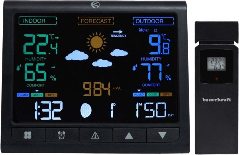 Hintergrundbeleuchtete funk wetterstation mit auensensor lcd display thermometer barometer uhr