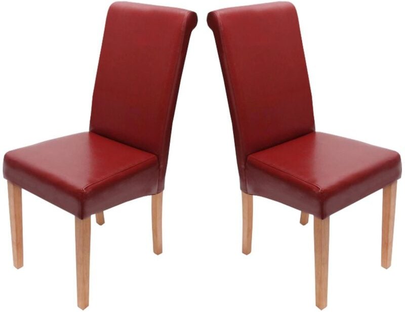 HHG - 2er-Set Esszimmerstuhl Lecce ii, Leder rot, helle Beine