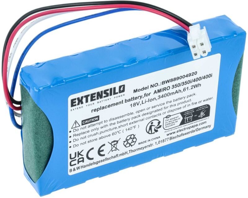 EXTENSILO Akku kompatibel mit Yard Force Compact 400Ri, 280R Rasenroboter (3400mAh 18V Li-Ion)