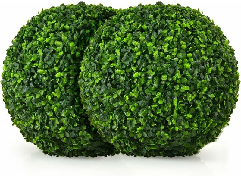 Costway - 2er Buchsbaumkugel 40 cm, Buchsbaum Kugel UV-beständig, Formschnitt Kunstpflanze Dekopflanze, Buchskugel Künst...
