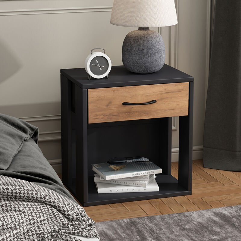 Nachttisch Virela, Anthrazit/Goldkraft Eiche, 39 x 41 cm 2er Set, Vicco