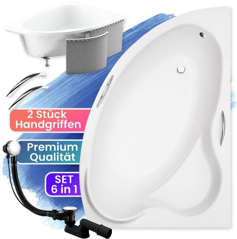 Badland - Badewanne Eckbadewanne 140x90 Rechts mit Styroporverkleidung + Handgriffen, Ablauf & Füße gratis - Komplettset...