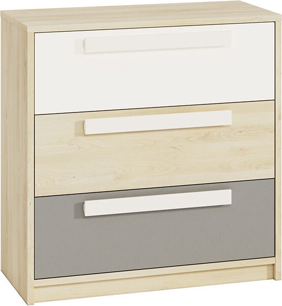 Thumbnail - Kinderzimmer Kommode Fjord Buche Nb. DARDA-131 mit Fronten in weiß und platingrau, b/h/t: ca. 92/94/40 cm