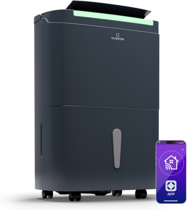Klarstein - Luftentfeuchter Elektrisch bis 45m2, Smart Luftentfeuchter für Wohnung, Bad & Keller, Luft-Entfeuchter Leise...