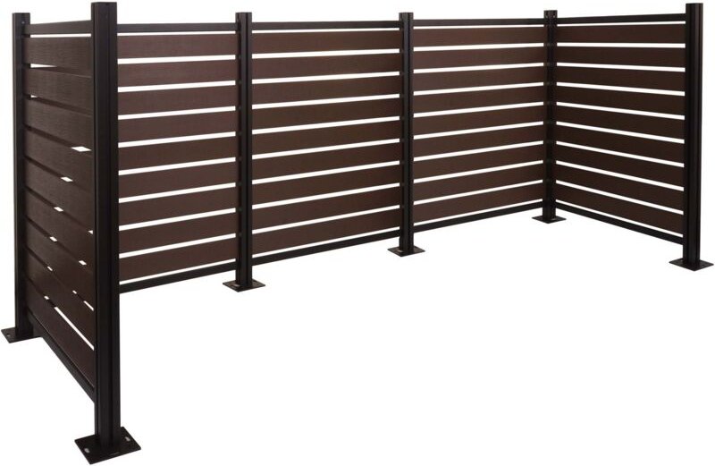 HHG - Alu Mülltonnen-Zaun 947, Mülltonnenverkleidung, Holzoptik erweiterbar 130x300x110cm braun