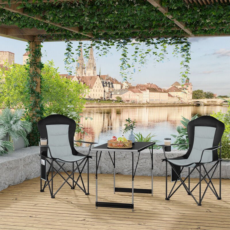 WOLTU Campingstuhl 2er Set Faltbar Gartenstuhl 150kg Belastbar Klappstuhl mit Armlehnen Getränkehaltern, Leichter Angels...