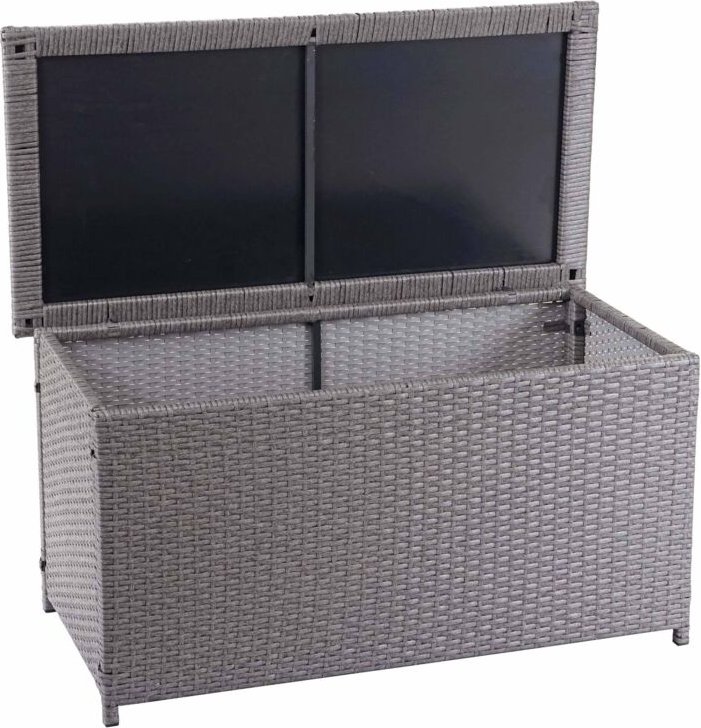 Poly-Rattan Kissenbox HHG 570, Gartentruhe Auflagenbox Truhe Basic grau, 51x100x50cm 170l