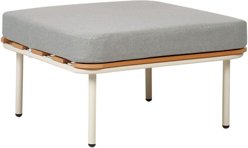 Garten Hocker Weiß / Hellbraun mit Auflage Grau 74 x 74 cm aus Kunstholz Metall Quadratisch Outdoor Hocker Gartenmöbel T...