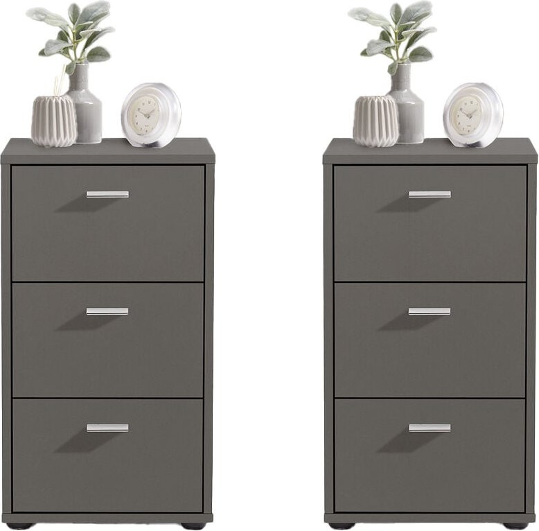 Nachttisch mit 3 Schubladen, 2er Set, in dunkelgrau / Lava, VUKA-10, für Boxspringbetten geeignet, b/h/t ca. 35/62,4/39,...