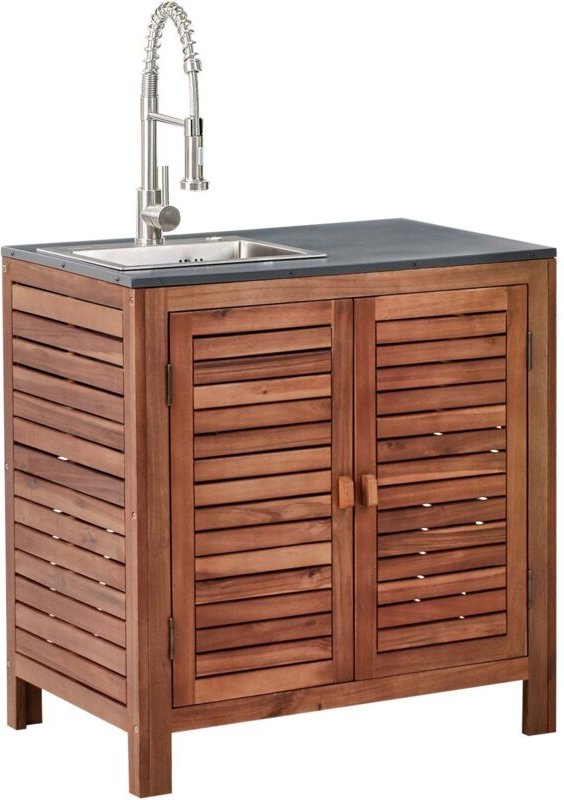 Outdoor-Küchenschrank Braun u. Silber Akazienholz 80x50x83 cm mit Spüle Armatur Modern Outdoor-Küchenmöbel für Garten Dr...