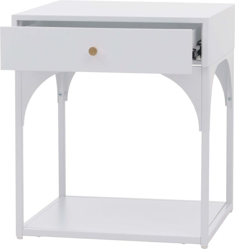 Nachttisch HHG-448, Kommode Beistelltisch Nachtschrank Nachtkasten, Schublade Metall 50x43x41cm weiß