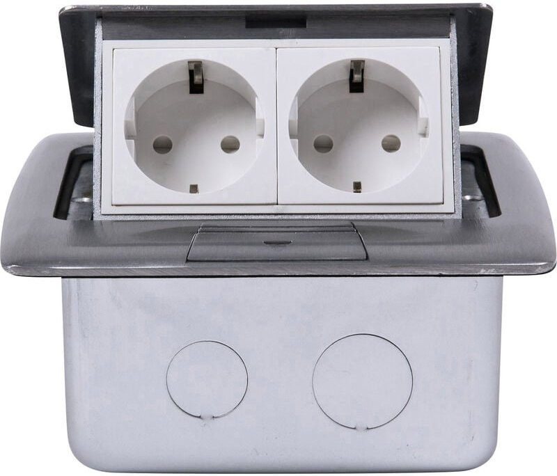Heitronic - 40462 2fach Fußboden-Einbausteckdose IP20 Silber