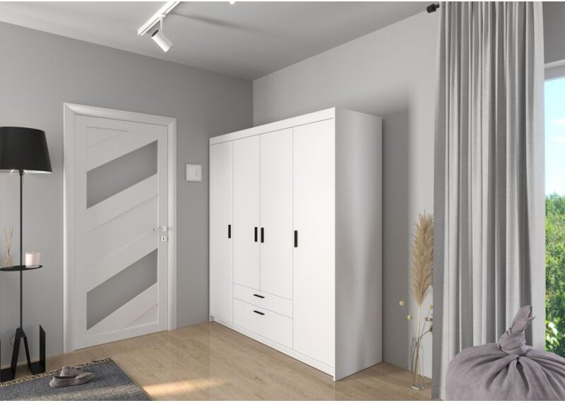 Küchen Preisbombe - Elena 4-türig Kleiderschrank Drehtürenschrank Wäscheschrank Schrank Weiss