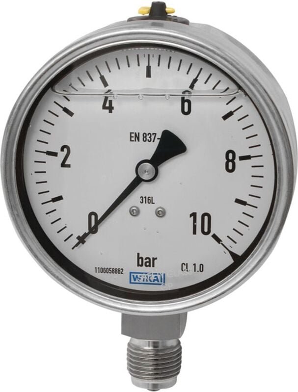 Glyzerinmano, CrNi-Stahl, E-Skala, g 1/2 unten, 0-6,0 bar, ø 100 - Riegler