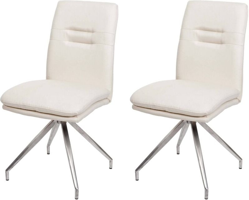 2er-Set Esszimmerstuhl HHG 922, Küchenstuhl Lehnstuhl Stuhl, Stoff/Textil Edelstahl gebürstet creme-beige