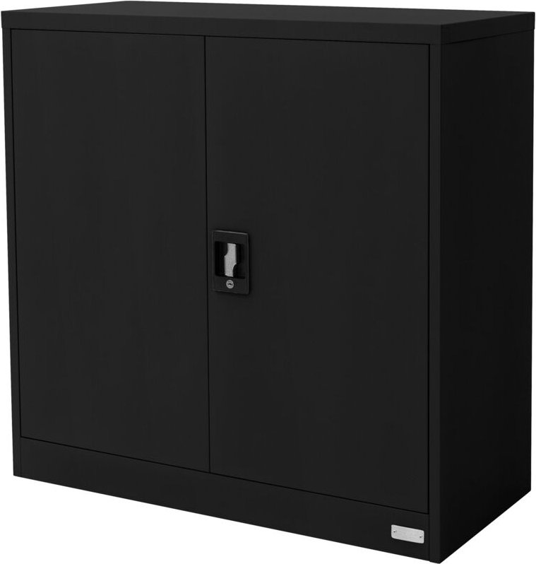 Aktenschrank abschließbar, 90x40x90 cm Schwarz, Stahl, 2 höhenverstellbare Einlegeböden, Büroschrank mit 2 Türen, Metall...