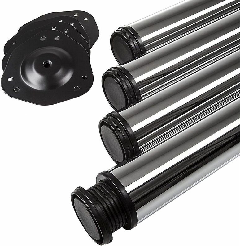 4 Stück Tischbeine Höhe 870 mm ø 76 / 80 mm Stahl verchromt belastbar bis 300 kg (75 kg pro Stück), Möbelbeine mit 32 mm...