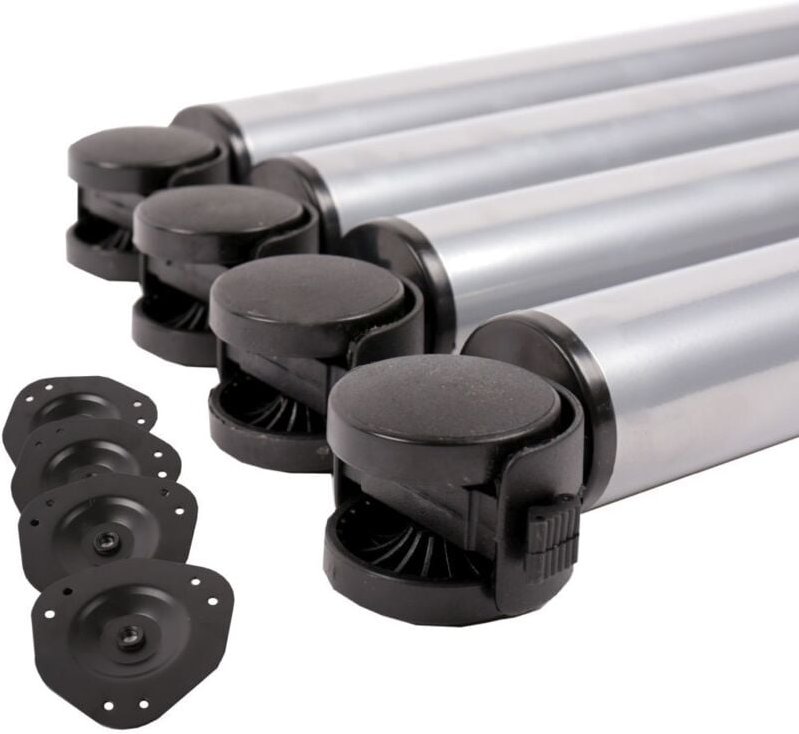 Ms Beschläge - 4er Set Tischbeine auf Rollen Tischfuss rollbar 710mm mit Feststellbremse Silbergrau