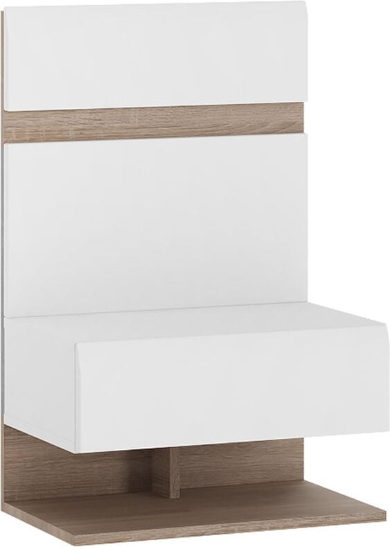 Lomadox - Nachttisch Nachtschrank hängend, weiß Hochglanz mit Trüffel Eiche Nb. LEGNICA-129, b/h/t ca. 50/78/36 cm