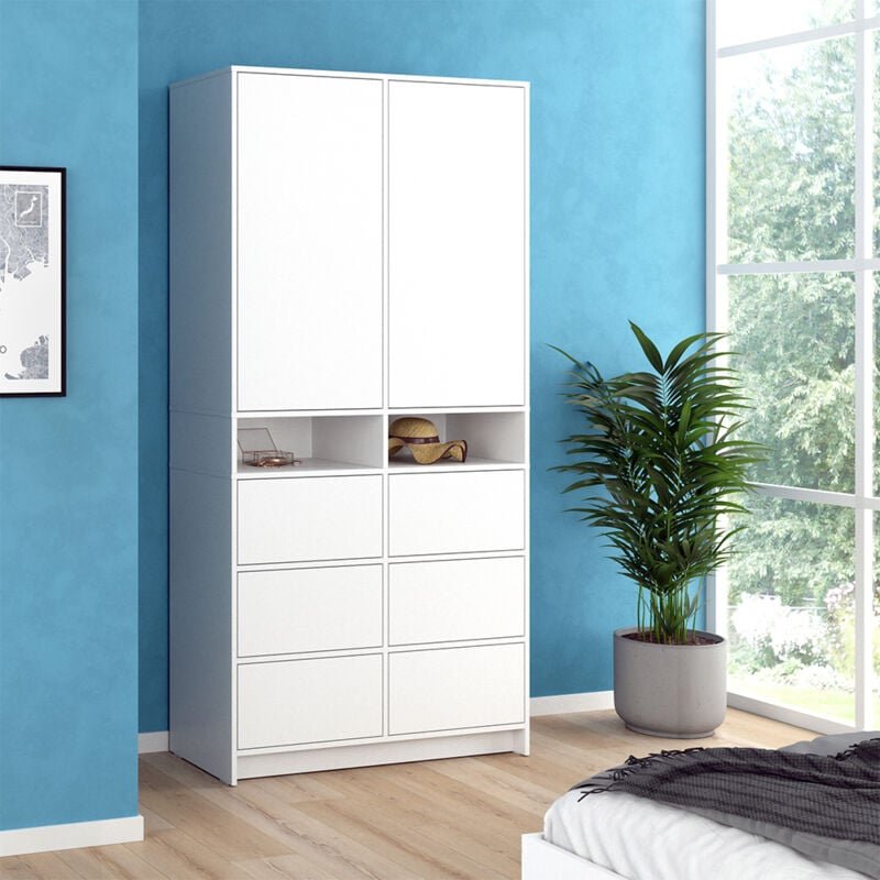 Vicco - Kleiderschrank Naara, Weiß, 98.6 x 200 cm mit Schubladen