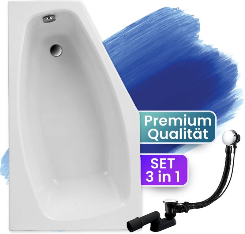 Badland - Badewanne Eckbadewanne 140x80 Links, Ablaufgarnitur & Füßen gratis - Komplettset 3in1 Original Acryl Wanne Pre...