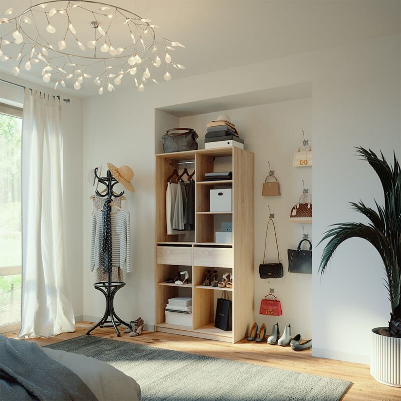 Kleiderschrank Elmo, Sonoma, 100 x 200 cm mit 2 Schubladen, Vicco