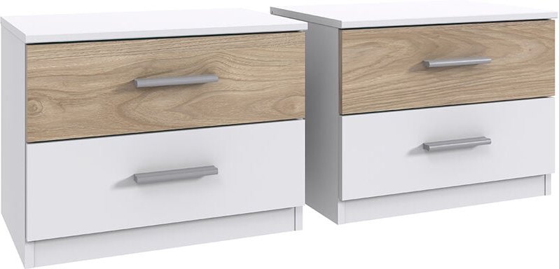 Lomadox - Nachttisch 2 Schubladen, 2er Set BRADFORD-43 weiß mit Eiche