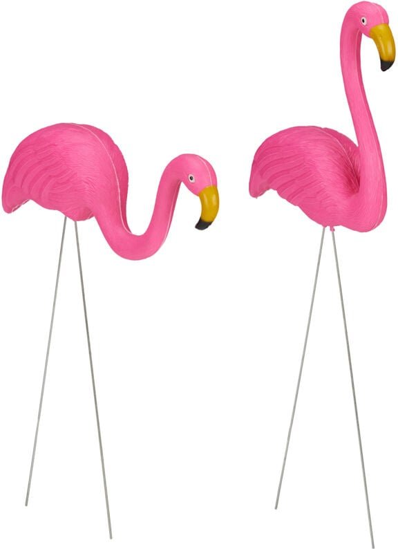 12 x Flamingo Figur, niedliche Gartendeko, tropisches Flair, Teichfiguren Kunststoff, Metall, Dekofigur 2 Größen, pink