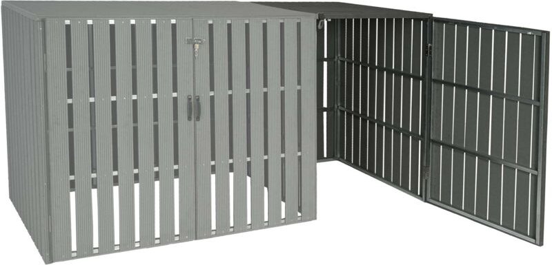 HHG - 1er WPC-Mülltonnenverkleidung Erweiterung 972, Mülltonnenbox, Metall Holzoptik grau