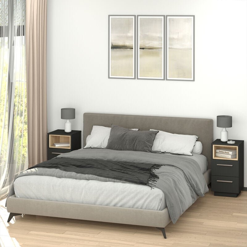 Vicco - Nachttisch Beatrice, Anthrazit, 36 x 68 cm 2er Set