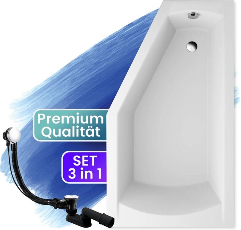 Badland - Badewanne Eckbadewanne 150x90 Rechts, Ablaufgarnitur & Füßen gratis - Komplettset 3in1 Original Acryl Wanne Pr...
