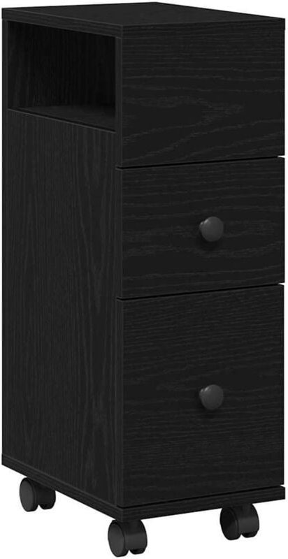 Schmaler Badschrank mit Rad Schwarze Eiche 33 x 23 x 65 cm Vidaxl