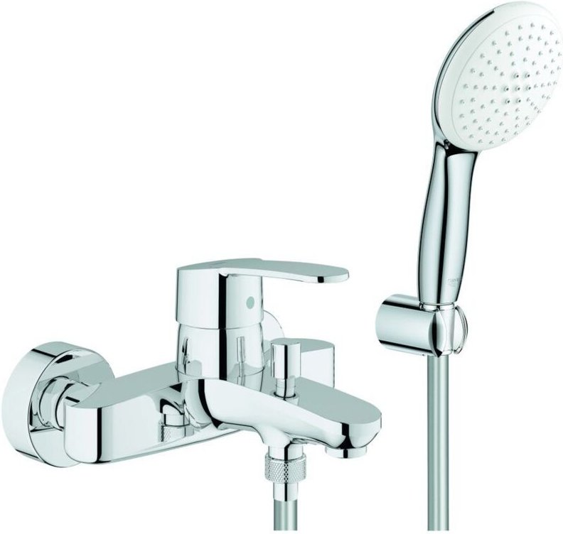 Eurostyle Cosmopolitan Einhand-Wannenbatterie, Wandmontage, mit Tempesta 110 Wandhalterset 2 Strahlarten Rain/Jet, Chrom...