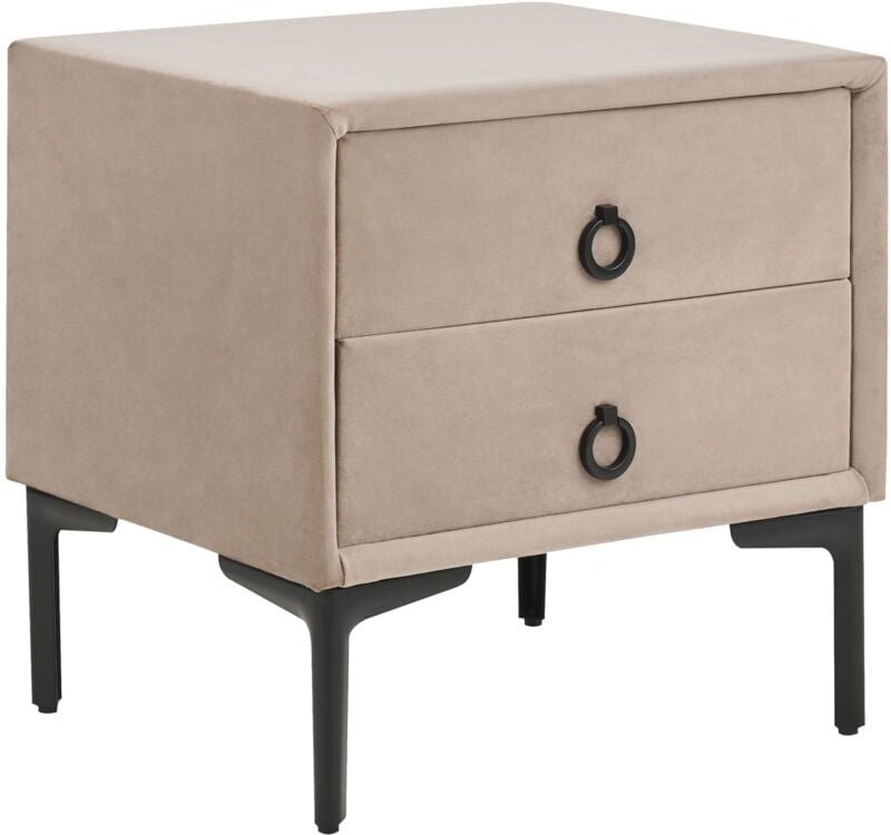 Beliani - Nachttisch Taupe Samtstoff mit 2 Schubladen Schwarze Metallbeine Modern Schubladenschrank Nachtschrank für Sch...