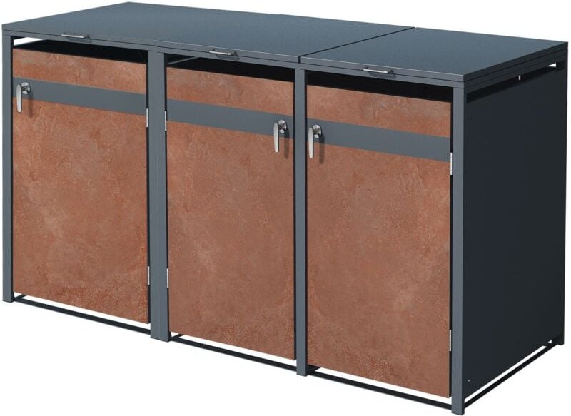 ML-Design Mülltonnenbox 3er 3 Tonnen 240L 200x80x116,3cm Anthrazit-Rostoptik, Stahl/Cortenstahl, Abschließbare Mülltonne...