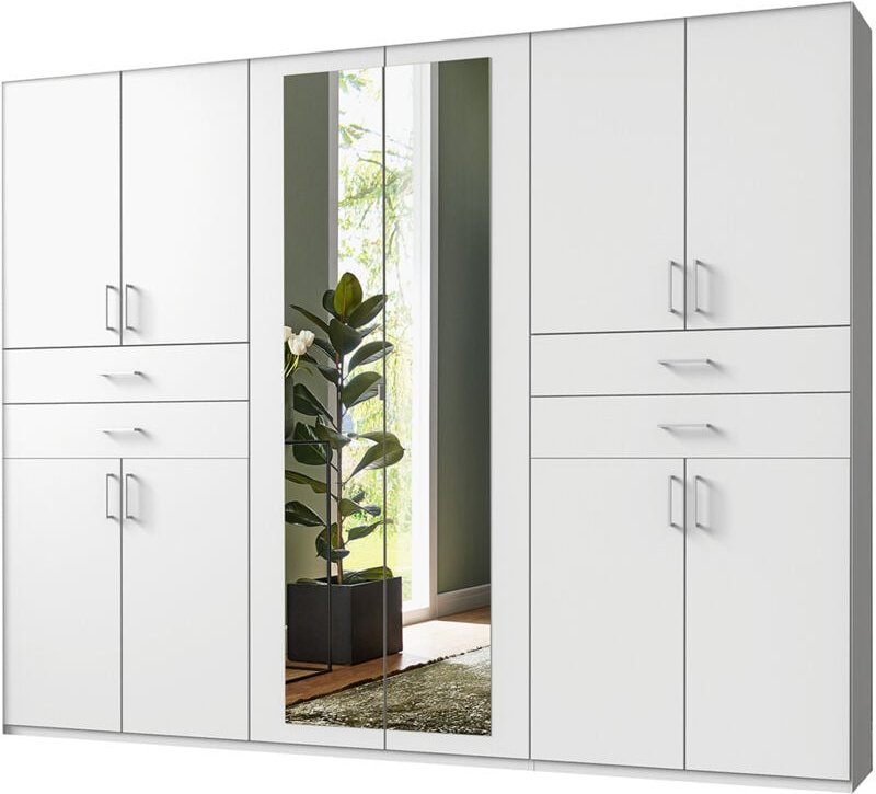 Kleiderschrank mit Spiegel, 270 cm breit modern in weiß TREVISO-43