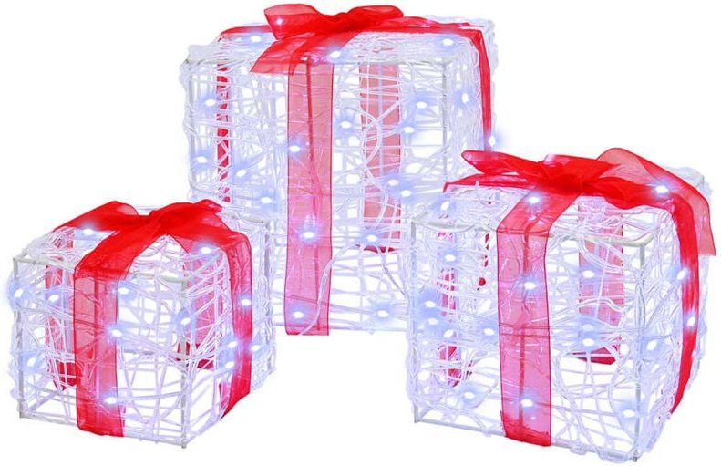 Geschenkbox mit 60 LEDs 3 pcs Kaltweiß 20 x 20 x 20 cm Acryl vidaXL